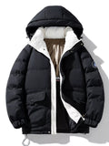 Men's Plus Size Contrast Hooded Puffer Jacket