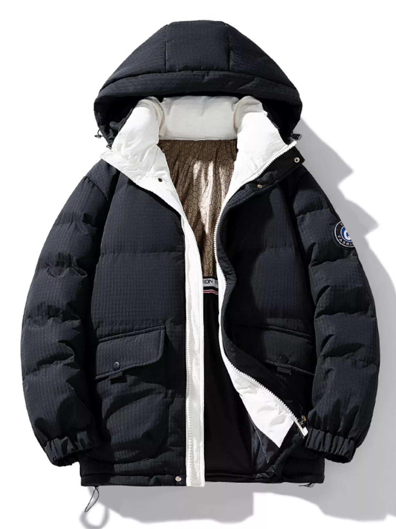 Men's Plus Size Contrast Hooded Puffer Jacket