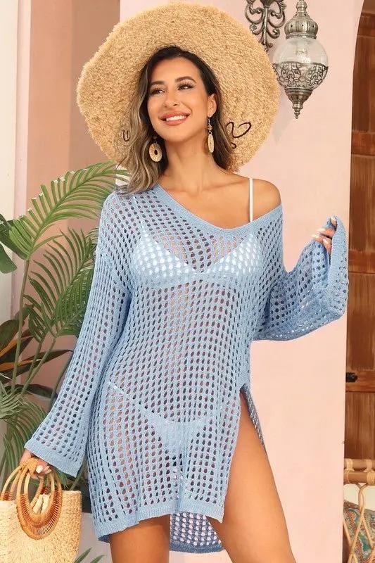 Women's Crochet Coverup Dress Crochet Coverup Dress - Side Split - Loose Fit