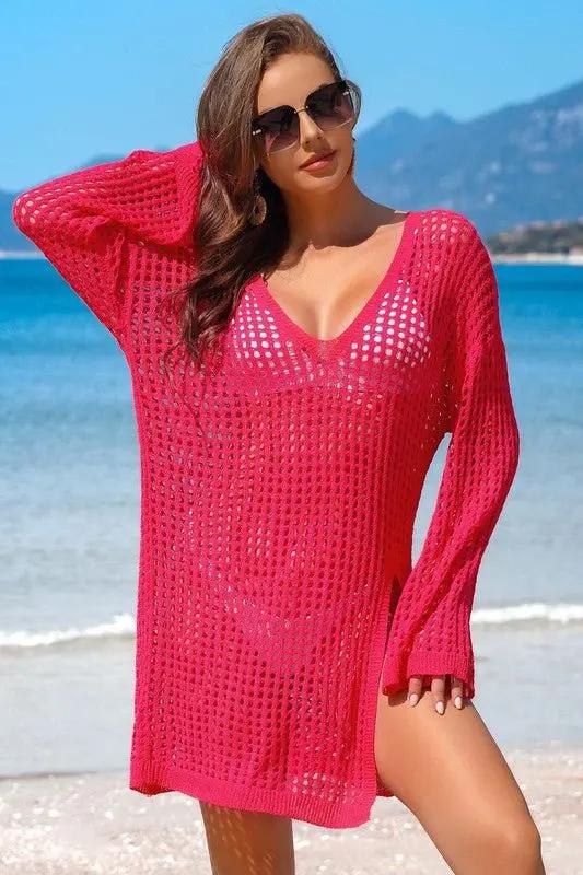 Women's Crochet Coverup Dress Crochet Coverup Dress - Side Split - Loose Fit