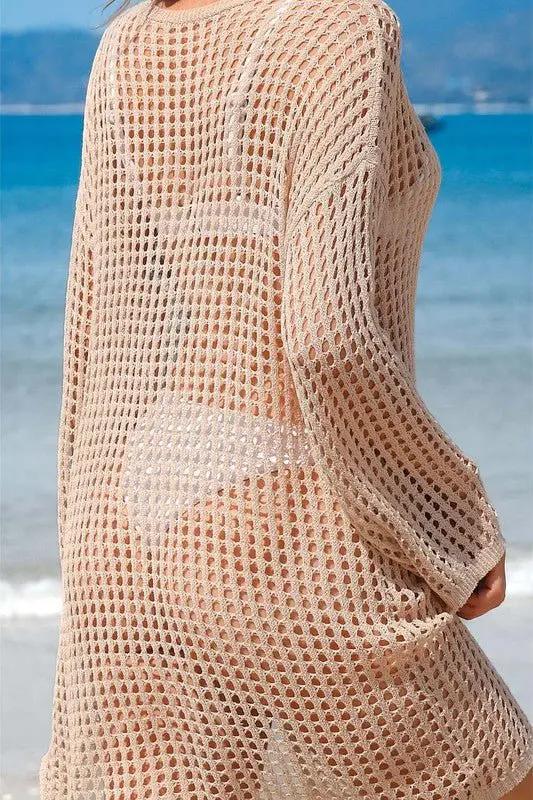 Women's Crochet Coverup Dress Crochet Coverup Dress - Side Split - Loose Fit