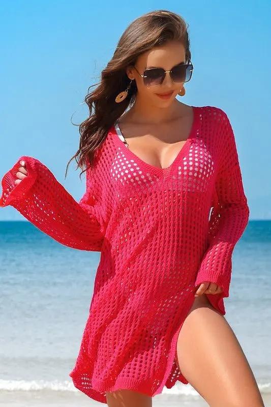 Women's Crochet Coverup Dress Crochet Coverup Dress - Side Split - Loose Fit