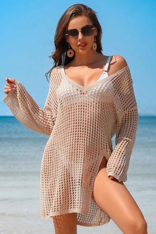 Women's Crochet Coverup Dress Crochet Coverup Dress - Side Split - Loose Fit