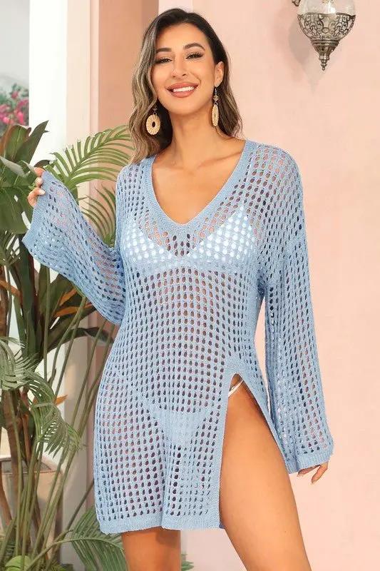 Women's Crochet Coverup Dress Crochet Coverup Dress - Side Split - Loose Fit