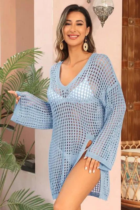 Women's Crochet Coverup Dress Crochet Coverup Dress - Side Split - Loose Fit