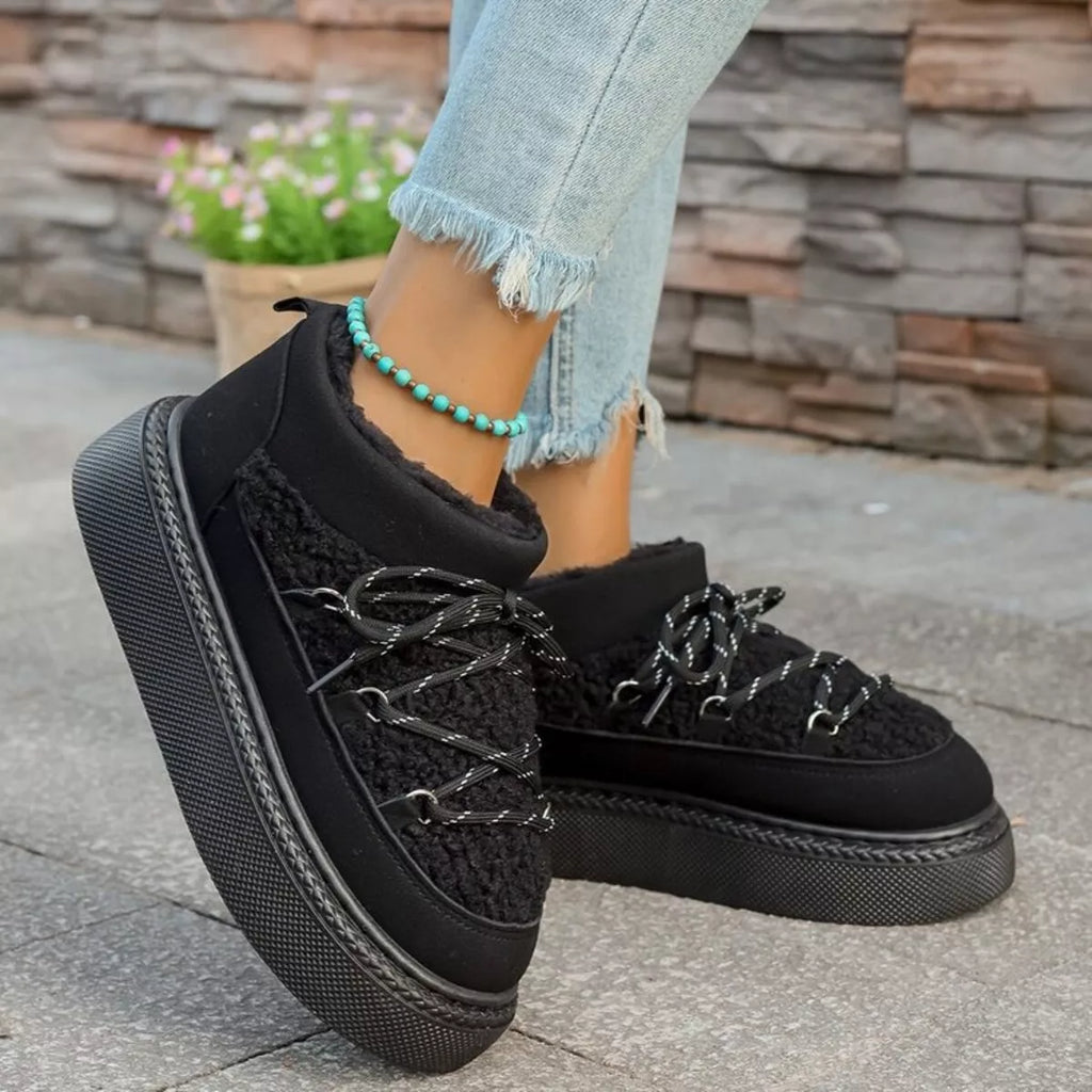 Cozy Plush Lined Lace-Up Platform Winter Boots