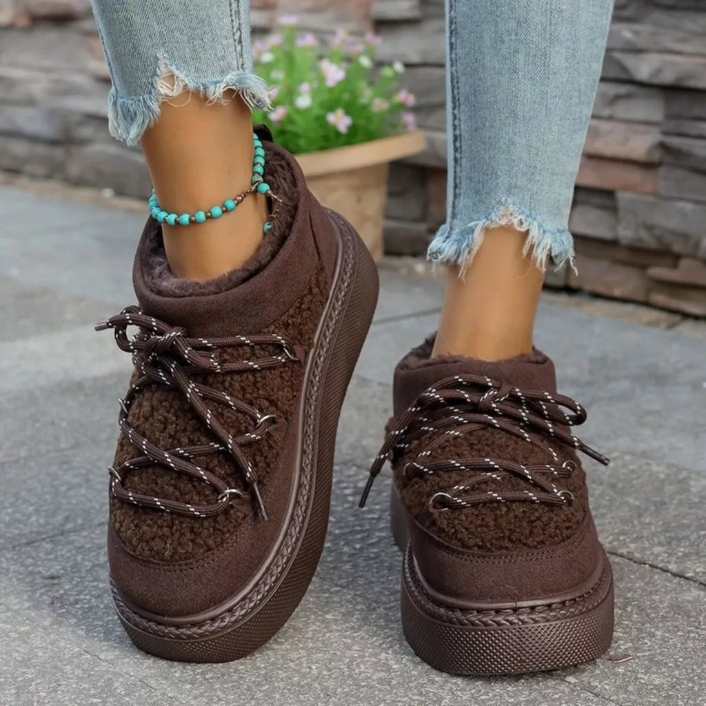 Cozy Plush Lined Lace-Up Platform Winter Boots