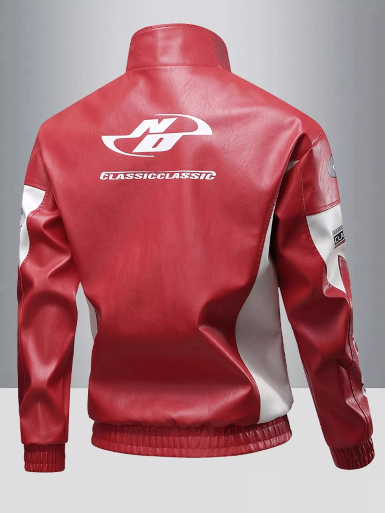 Men's Plus Size Stand Collar Leather Moto Jacket