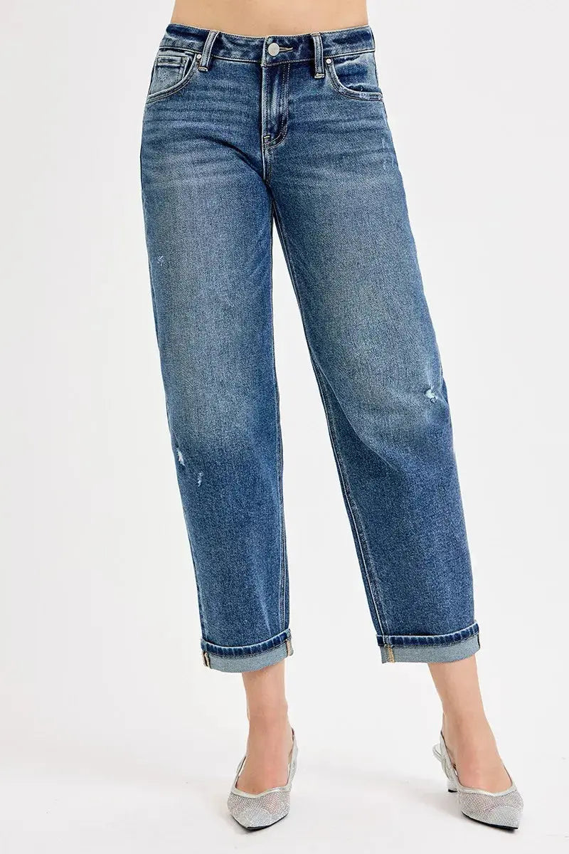 Jeans - Low Rise Boyfriend - Casual Vintage Medium Blue Wash