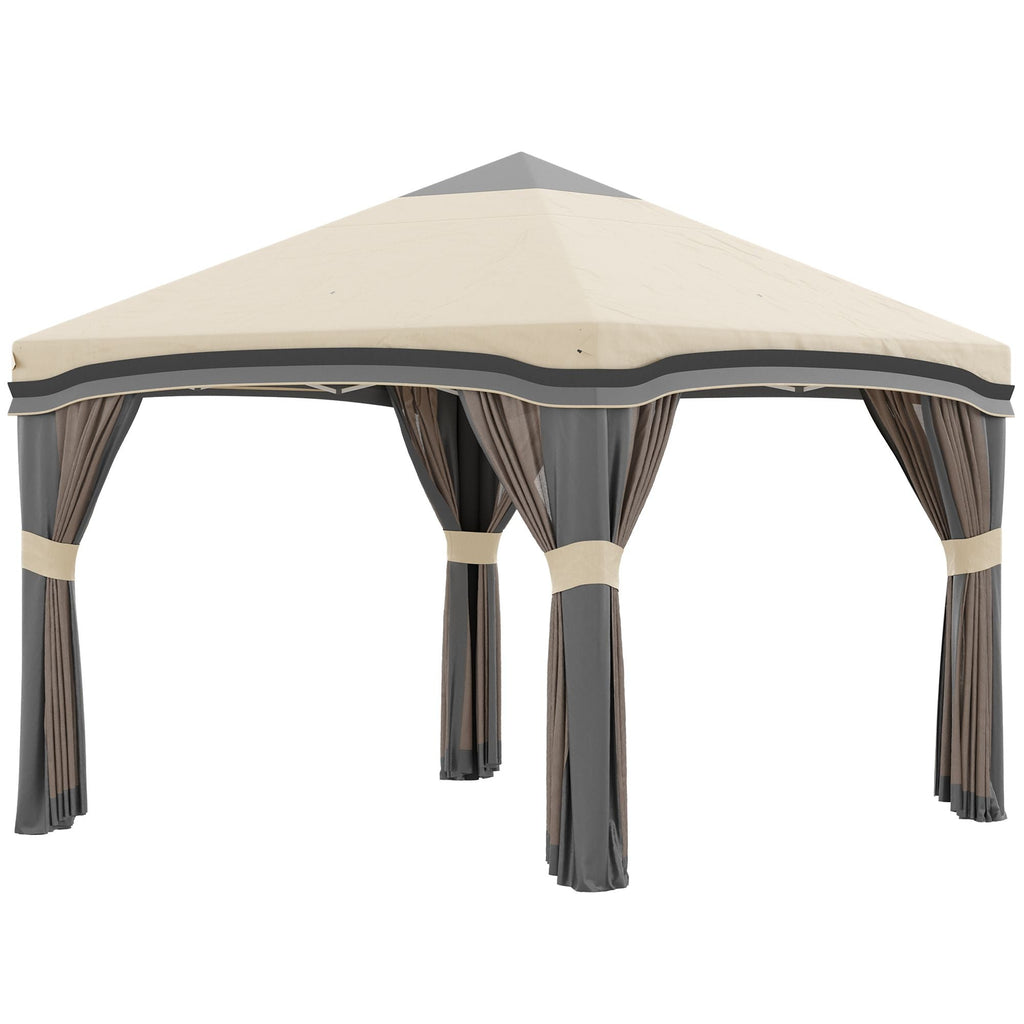 10x10 Pop Up Canopy, Netting, Foldable, Height Adjustable, Wheeled Carry Bag, 4 Sand Bags, Beige