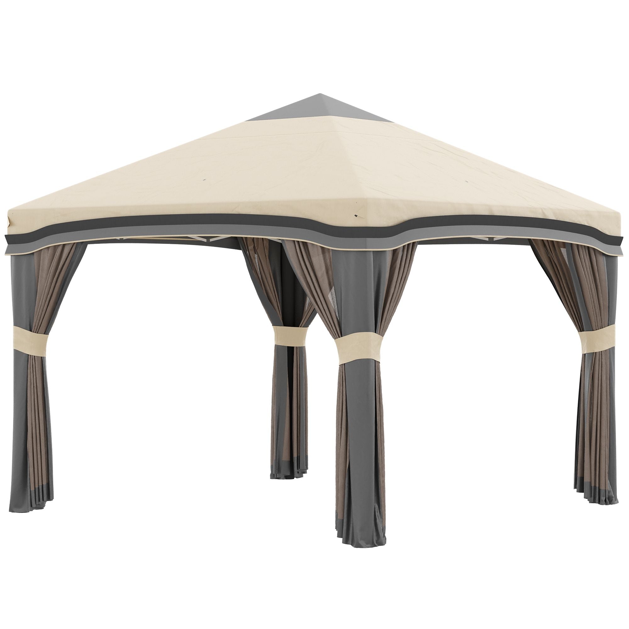 10x10 Pop Up Canopy, Netting, Foldable, Height Adjustable, Wheeled Carry Bag, 4 Sand Bags, Beige