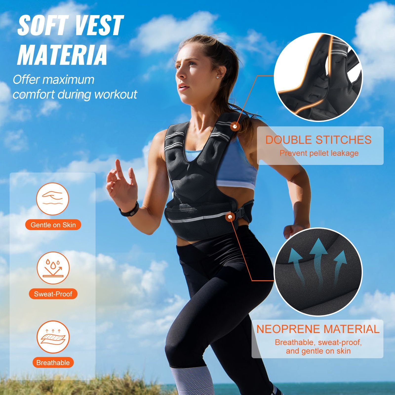 Adjustable Weighted Vest, 20-32lb Weight Vest with 6 Ironsand Weights and Reflective Stripe, Body Weight Vest Exercise Set for Men Women, Workout Equipment for Strength Training Running Jogging