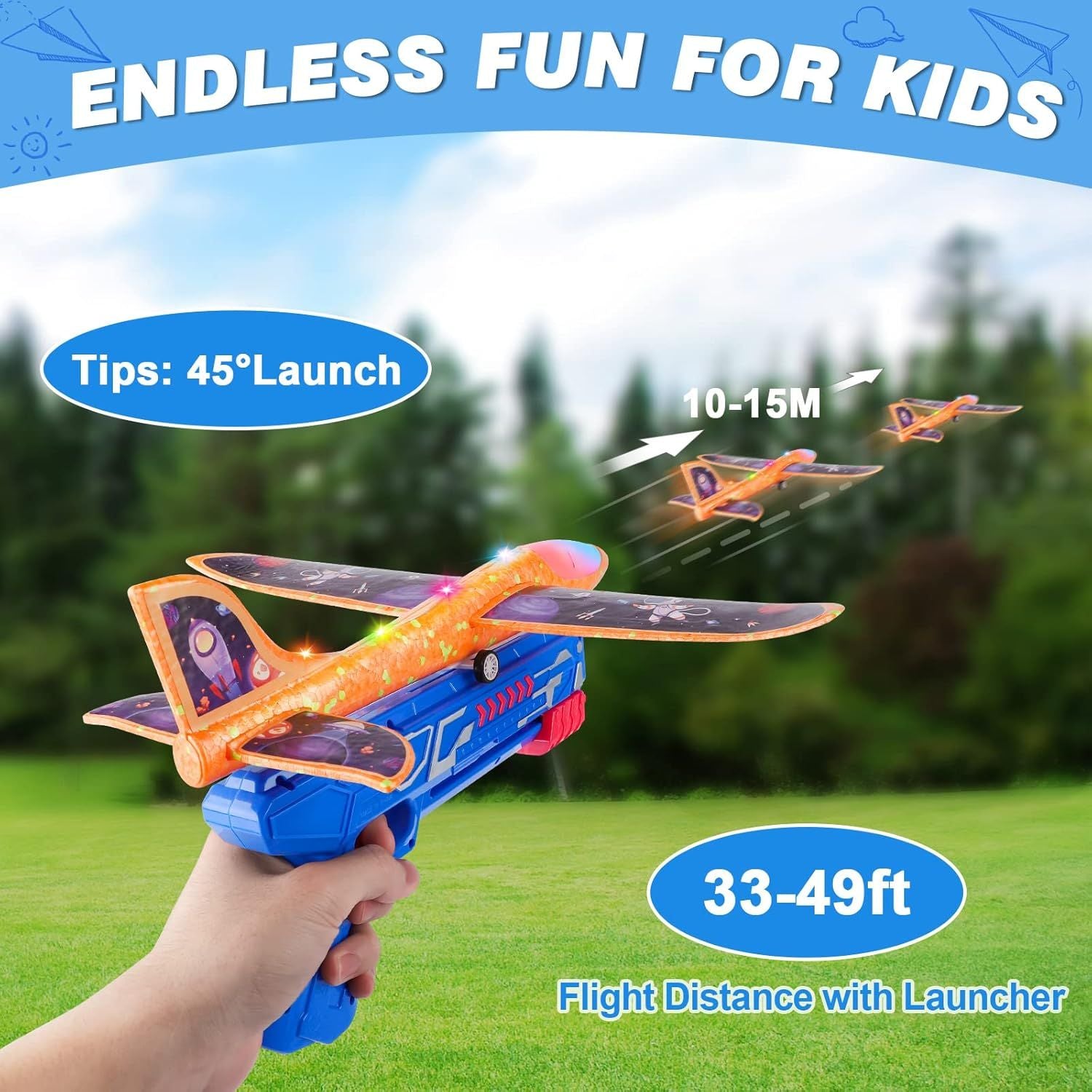 4 Pack Airplane Launcher Toys, 2 Flight Modes LED Foam Plane Toy for Boys, Outdoor Flying Toys Birthday Gifts for Boys Girl 4 5 6 7 8 9 10 11 12 Year Old