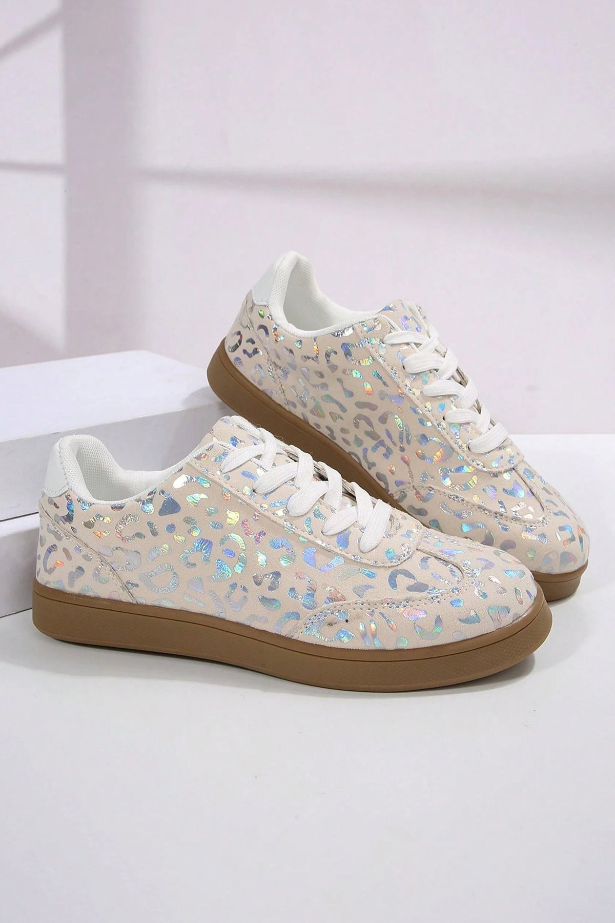White Shiny Leopard Print Training Shoes