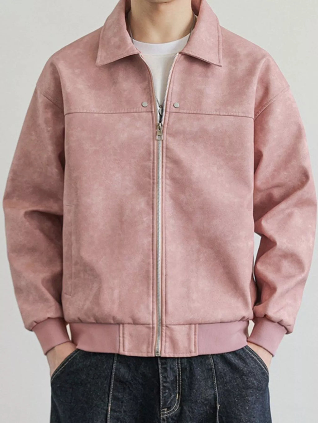 Men's Plus Size Zip Up Faux Leather Shacket
