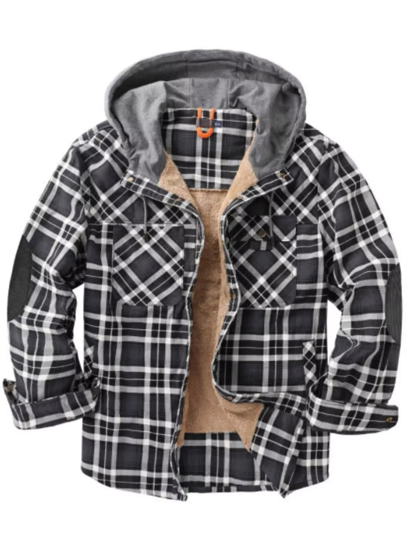 Men's Snap Down Plaid Flannel Hooded Jacket