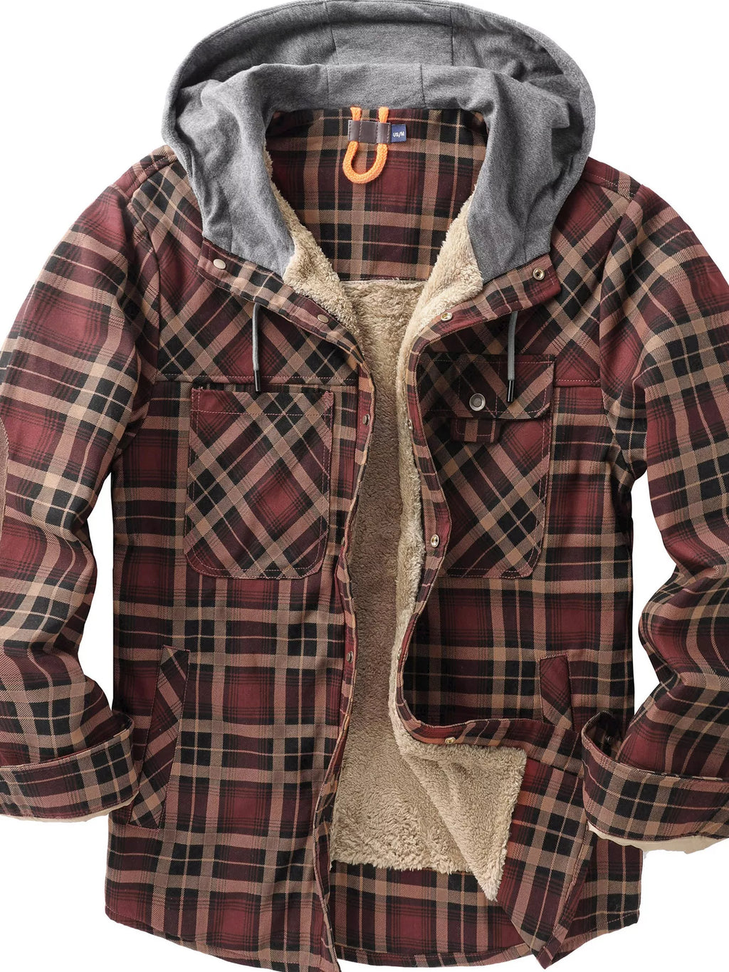 Men's Snap Down Plaid Flannel Hooded Jacket