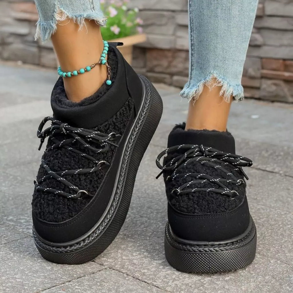 Cozy Plush Lined Lace-Up Platform Winter Boots
