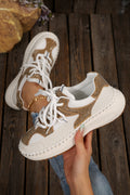 White Rhinestone Color Block Lace-Up Breathable Sneakers