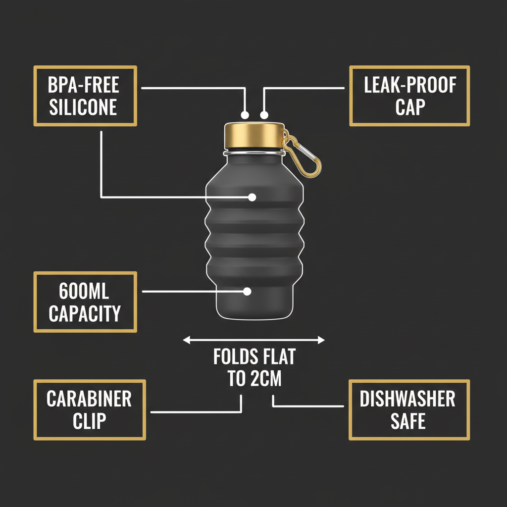 Collapsible silicone water bottle — close-up detail