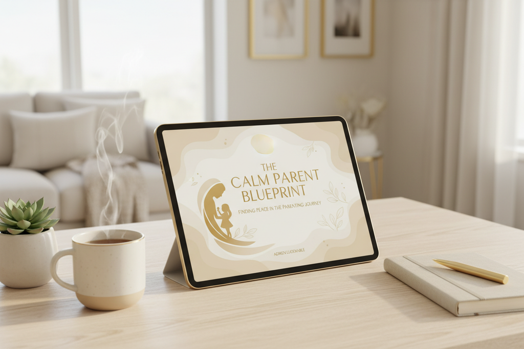 The Calm Parent Blueprint ebook mockup on tablet - Adrien Luciemable