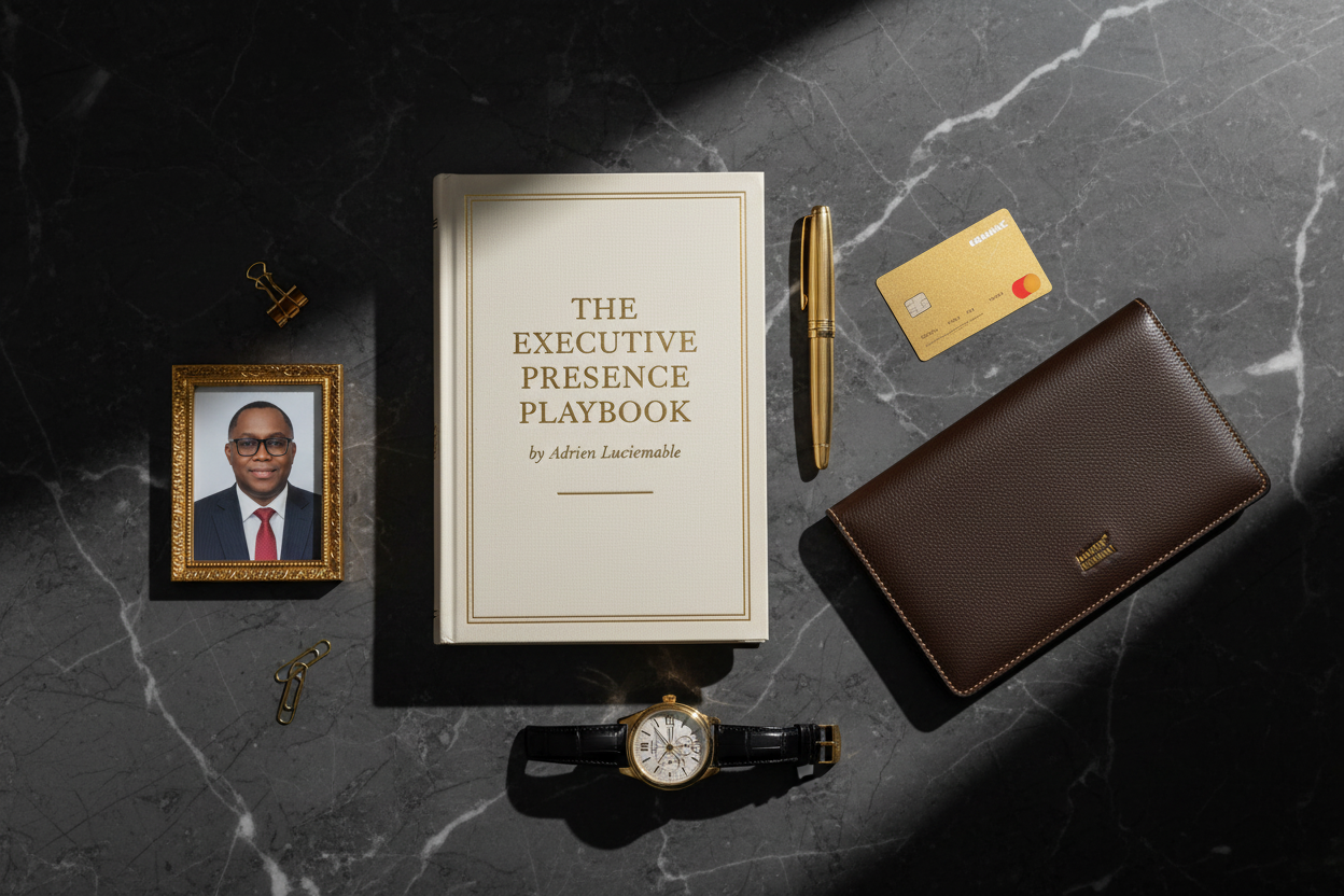 The Executive Presence Playbook luxury flat lay