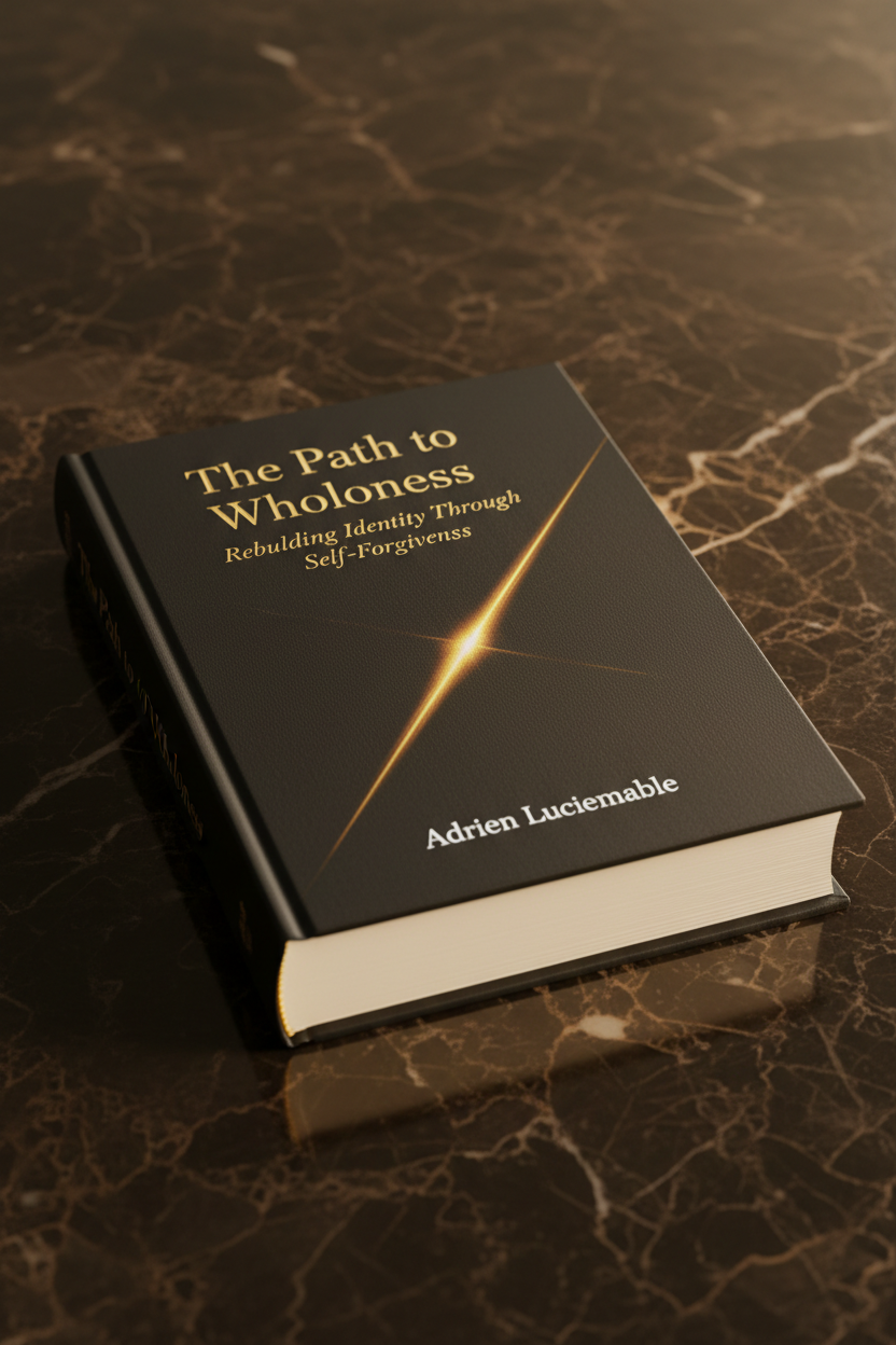 The Path to Wholeness hardcover book cover with gold title and author name Adrien Luciemable on charcoal background