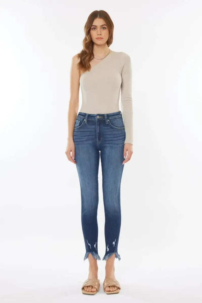 Jeans - High Waist Crop - Raw Hem Denim