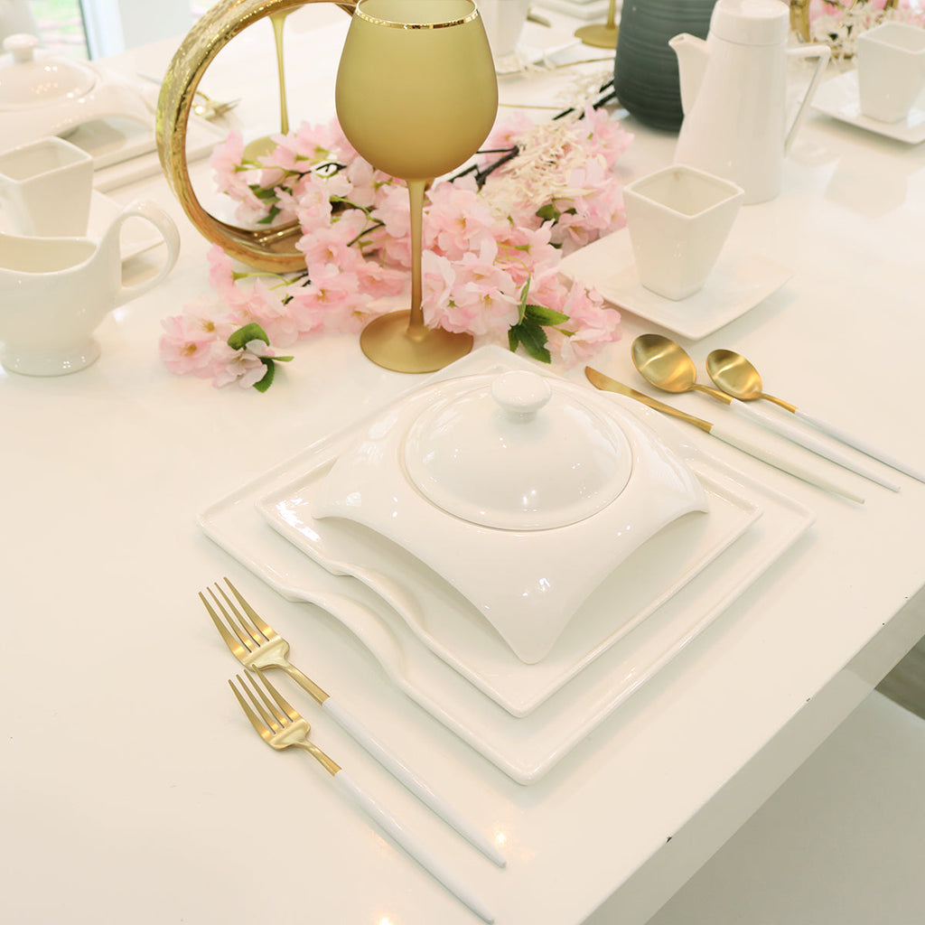 Square Porcelain Dinnerware Set — 20-Piece Service for 4 | Little White Dish