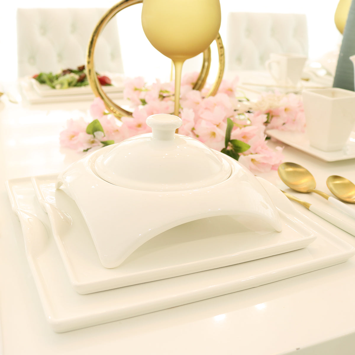 Square Porcelain Dinnerware Set — 20-Piece Service for 4 | Little White Dish