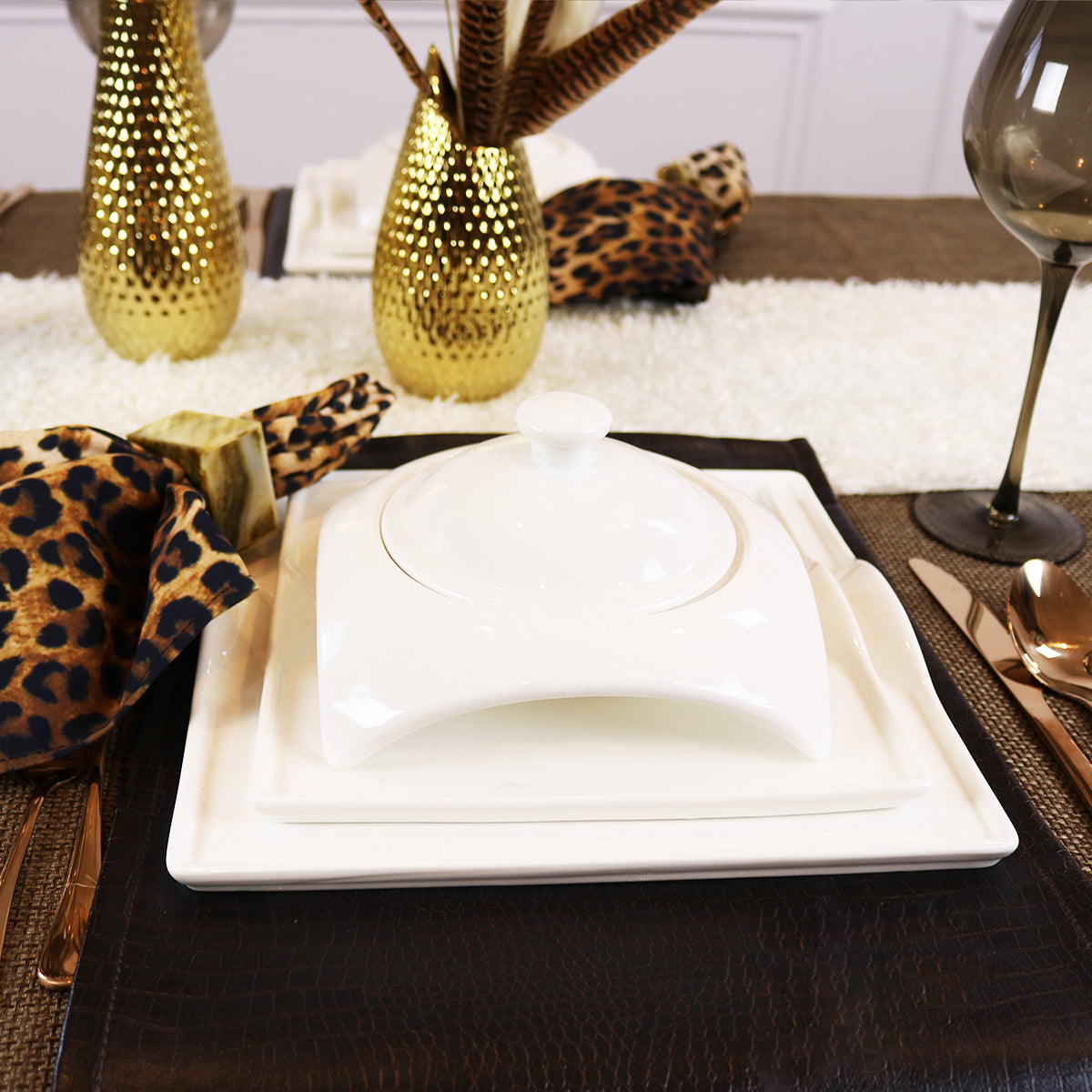 Square Porcelain Dinnerware Set — 20-Piece Service for 4 | Little White Dish