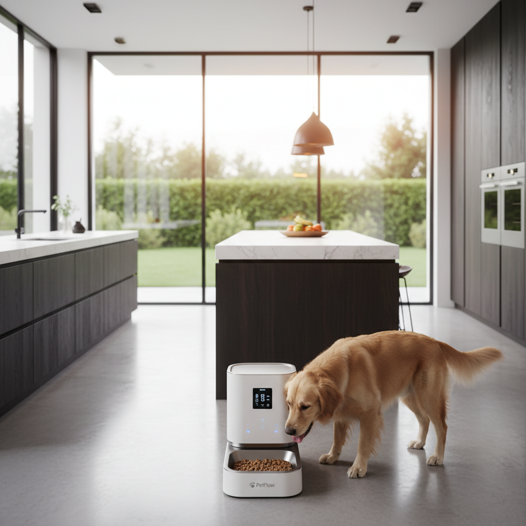 Smart pet feeder WiFi — packaging flat lay