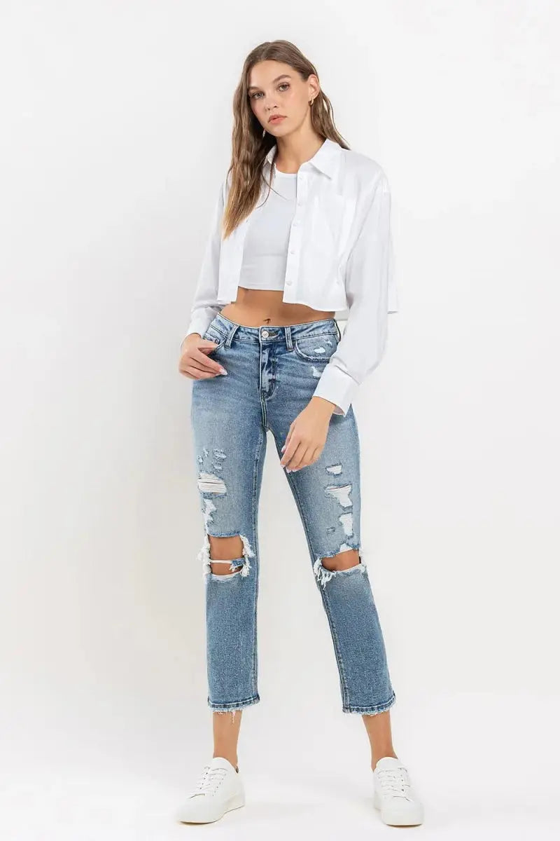 Trendsi High Rise Slim Straight Jeans Comfort Fit
