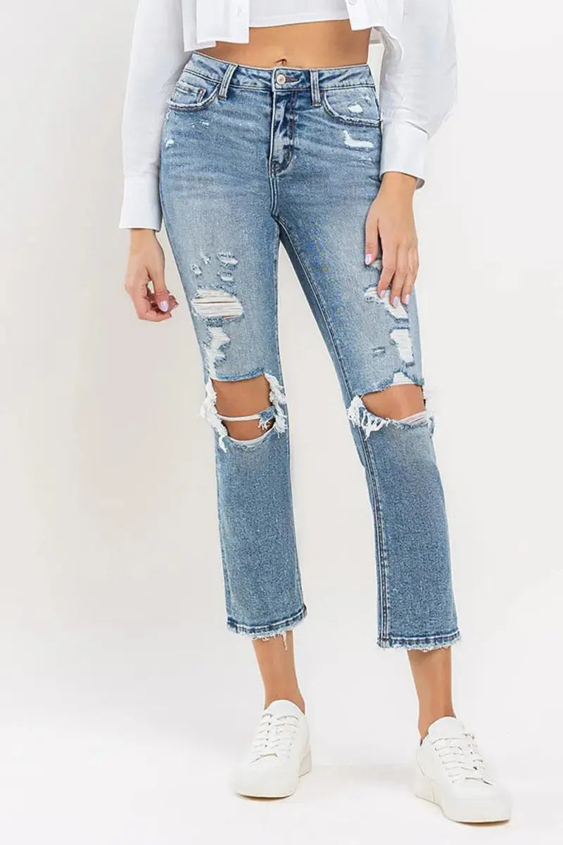 Trendsi High Rise Slim Straight Jeans Comfort Fit