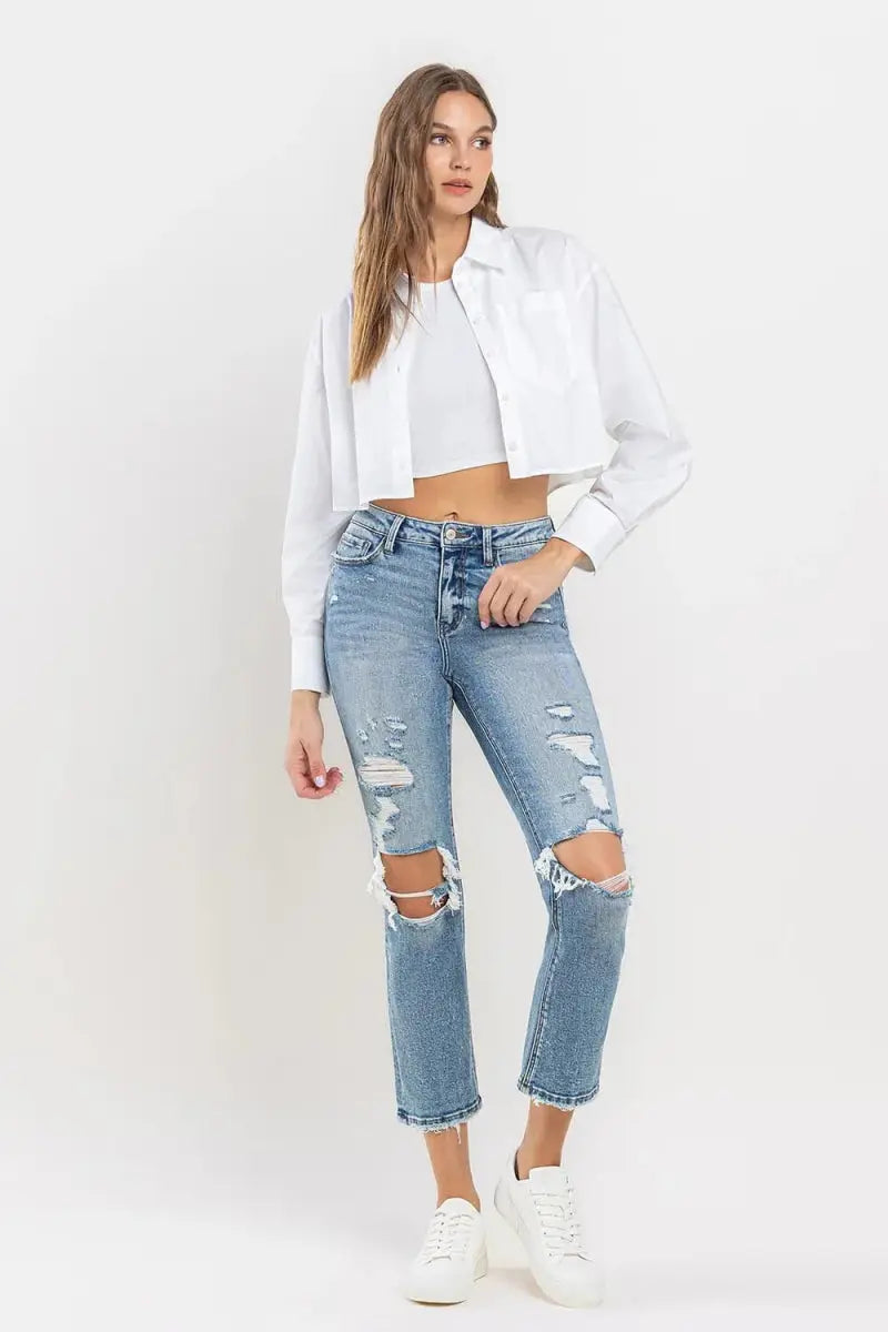 Trendsi High Rise Slim Straight Jeans Comfort Fit