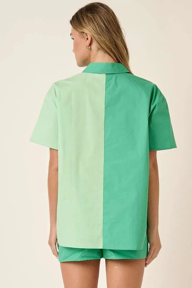 Women's Two-Piece Sets Women's Two-Piece Set - Color Block - Casual Shirt & Shorts