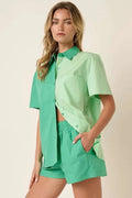 Women's Two-Piece Sets Women's Two-Piece Set - Color Block - Casual Shirt & Shorts