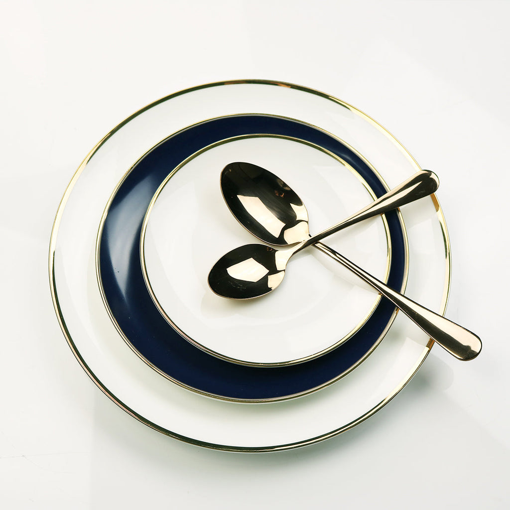 Sapphire Blue Jewel Salad Plate — Set of 4 | 14k Gold Detail | Little White Dish