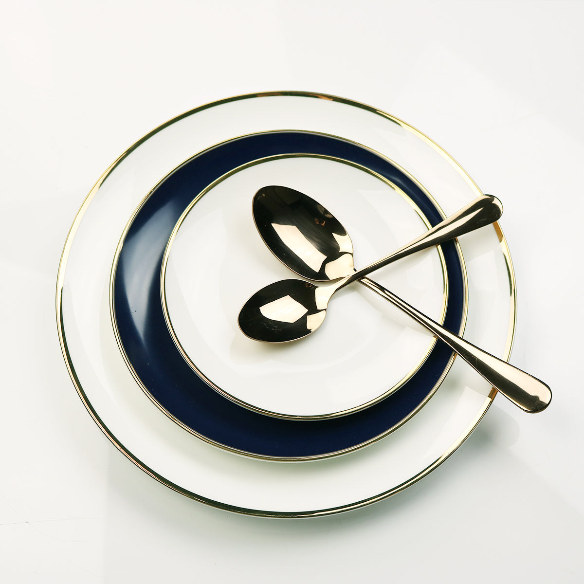 Sapphire Blue Jewel Salad Plate — Set of 4 | 14k Gold Detail | Little White Dish