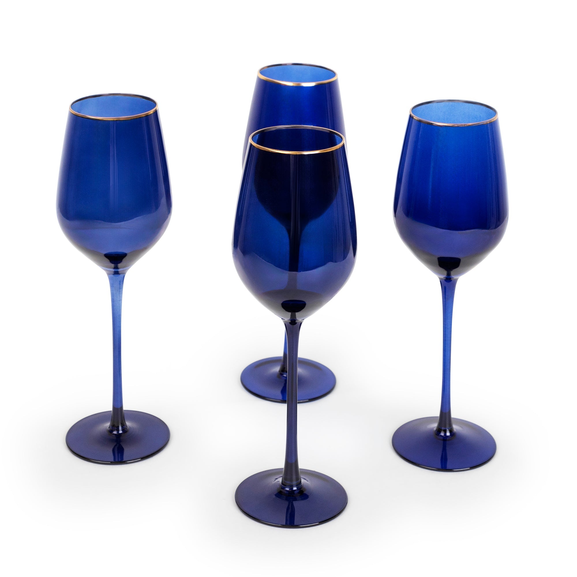 Navy Gloss Wine Glasses — Set of 4 | 14k Gold Rim | Little White Dish