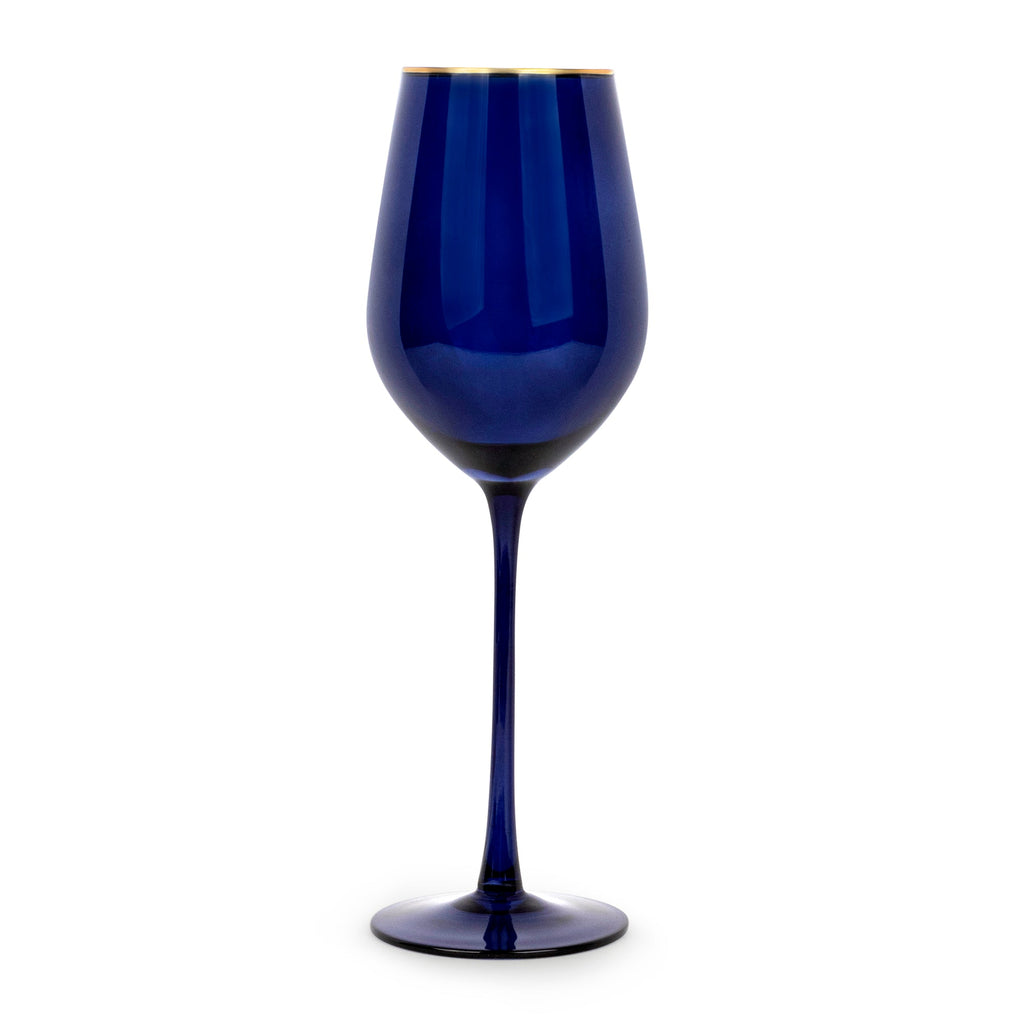 Navy Gloss Wine Glasses — Set of 4 | 14k Gold Rim | Little White Dish
