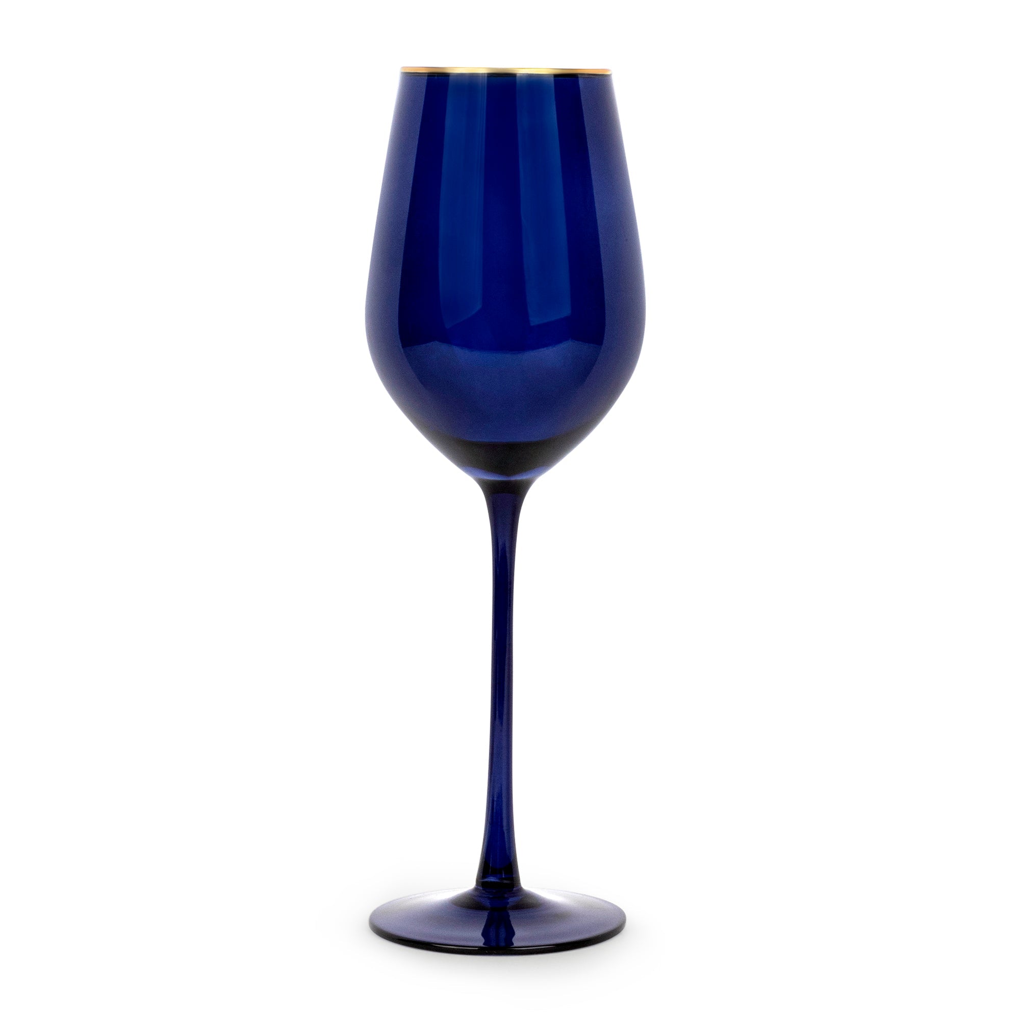 Navy Gloss Wine Glasses — Set of 4 | 14k Gold Rim | Little White Dish