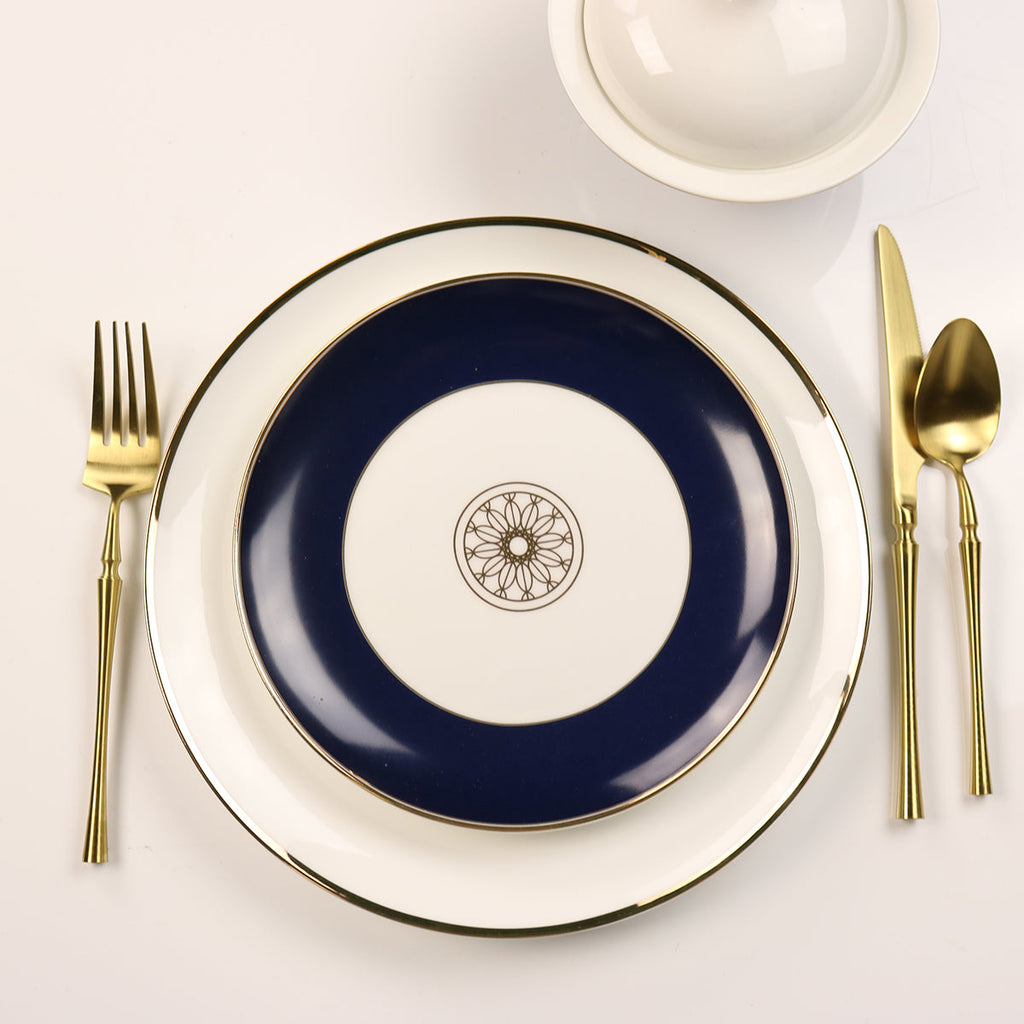 Sapphire Blue Jewel Salad Plate — Set of 4 | 14k Gold Detail | Little White Dish