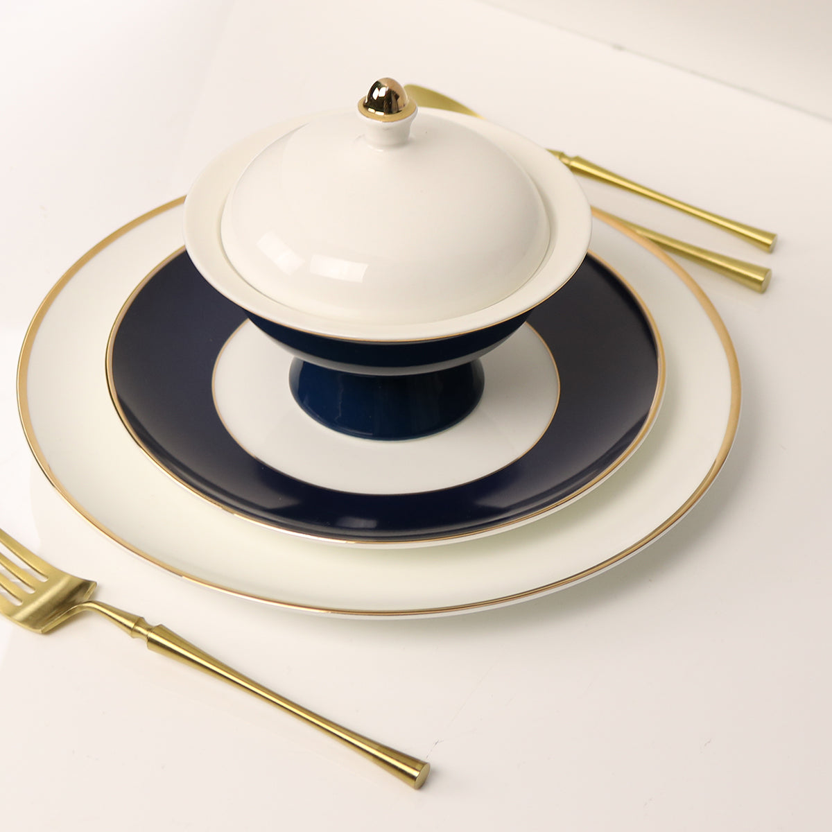 Sapphire Blue Jewel Salad Plate — Set of 4 | 14k Gold Detail | Little White Dish