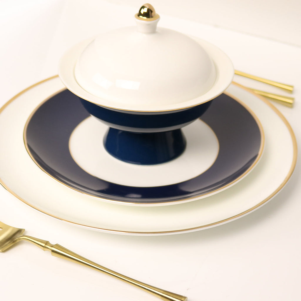 Sapphire Blue Jewel Salad Plate — Set of 4 | 14k Gold Detail | Little White Dish
