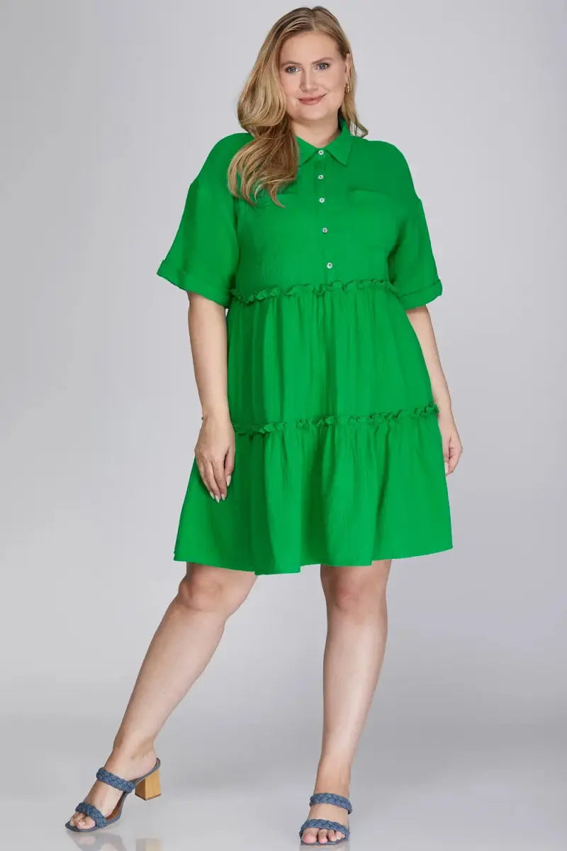 Trendsi Mini Dress - Tiered Button Front Frill