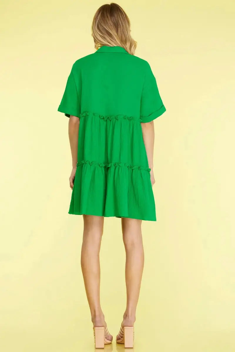 Trendsi Mini Dress - Tiered Button Front Frill