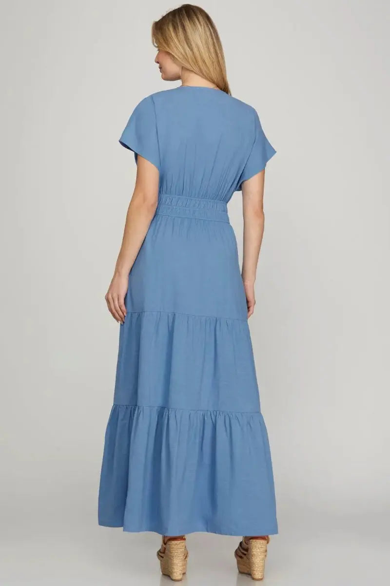 Trendsi Maxi Dress Surplice Tiered with Pockets