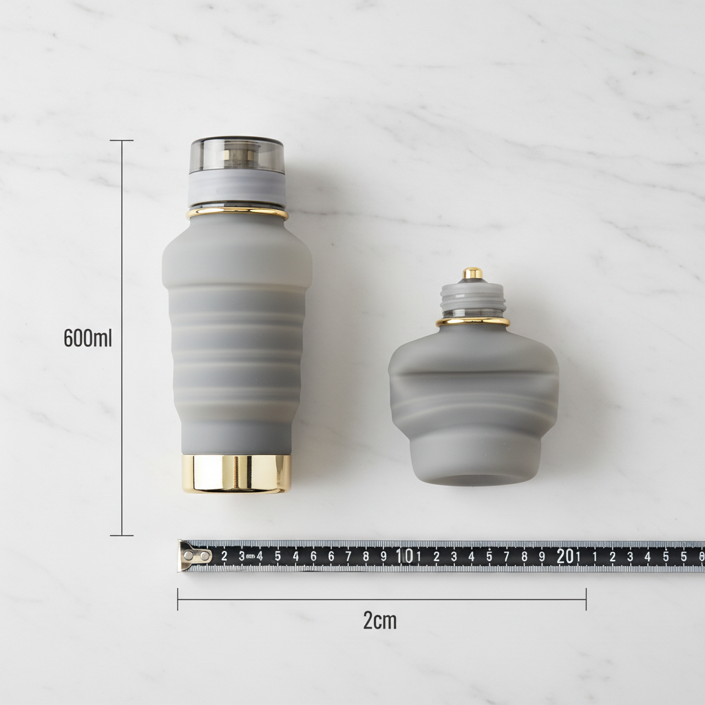 Collapsible silicone water bottle — lifestyle in-use photo