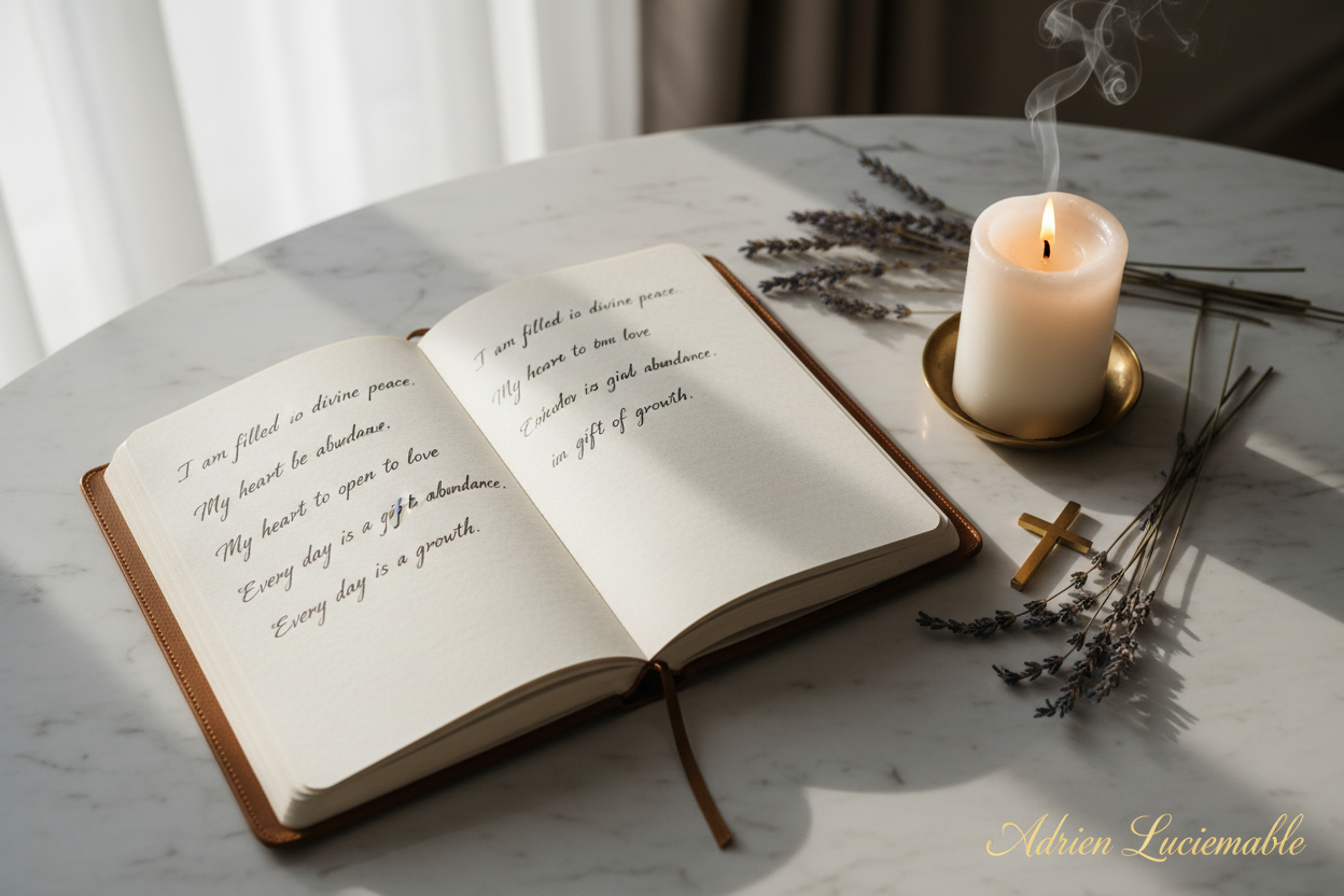 Spiritual journaling with candle and cross — Adrien Luciemable